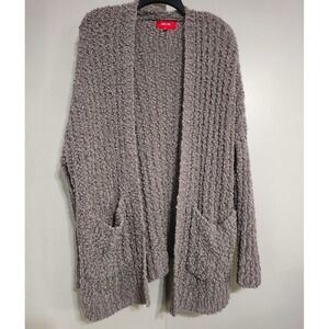 NET.153 Taupe Grey Popcorn Knit Open Front Cardigan Sweater Pockets S/M